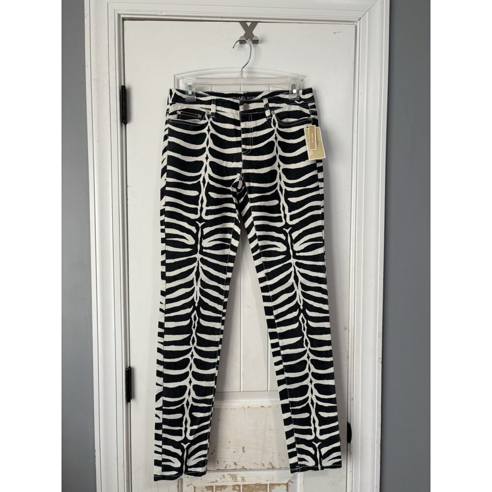 Michael Kors Zebra Print‎ Cropped Jeans Black White 2 NWT